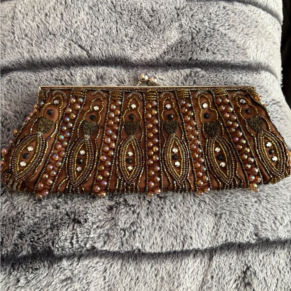 Chic Brown Textured Wristlet with Geometric Design